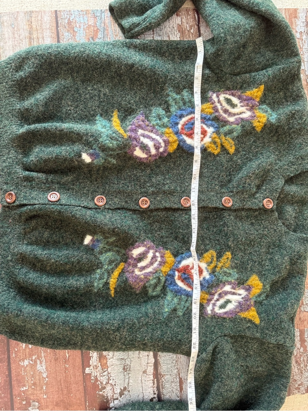 Dark Green Floral Thick Button-Up Women's Sweater No Brand or Size Tag - Picture 6 of 11